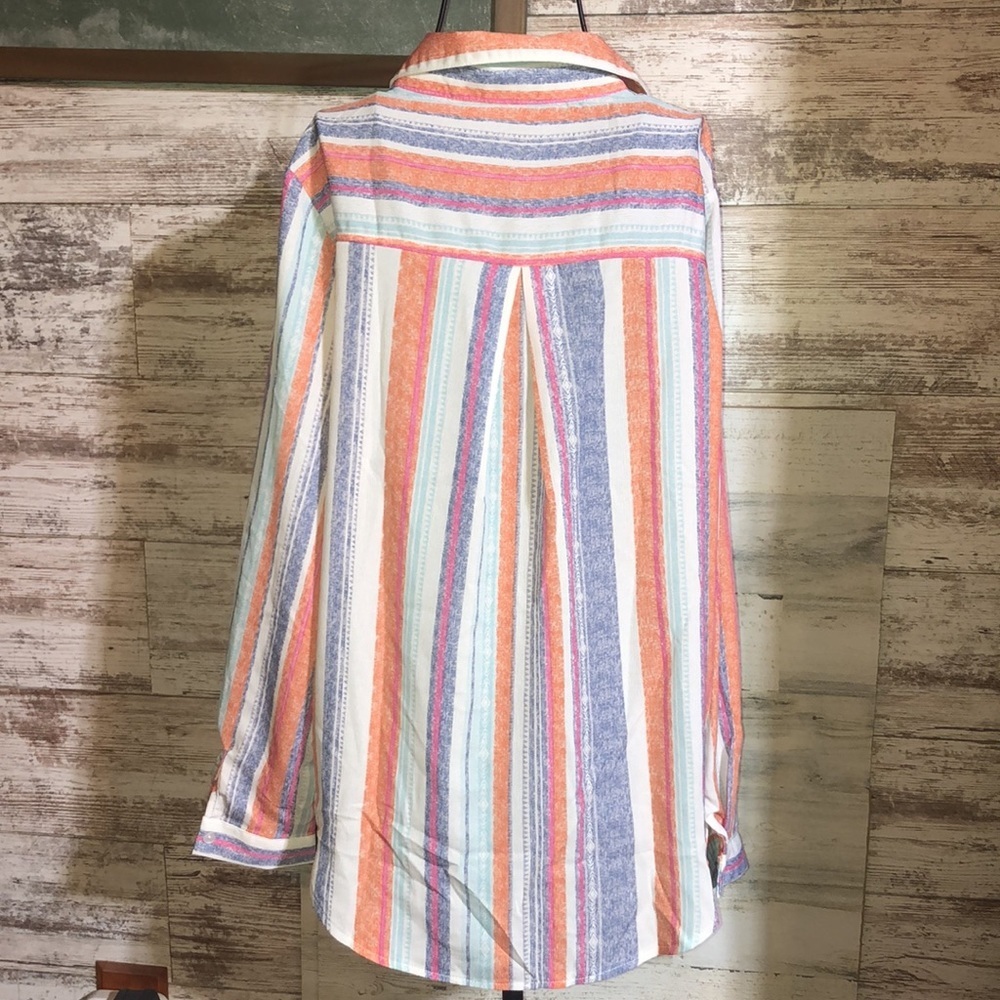 Button Down V Neck Shirts Long Sleeve Blouse Colorful Striped Casual Work large‌ - Picture 9 of 12